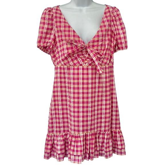 Likely Pink Yellow White Gingham Tie Front Ruffle Kai Mini Dress size 10 NEW Tag - Picture 10 of 11